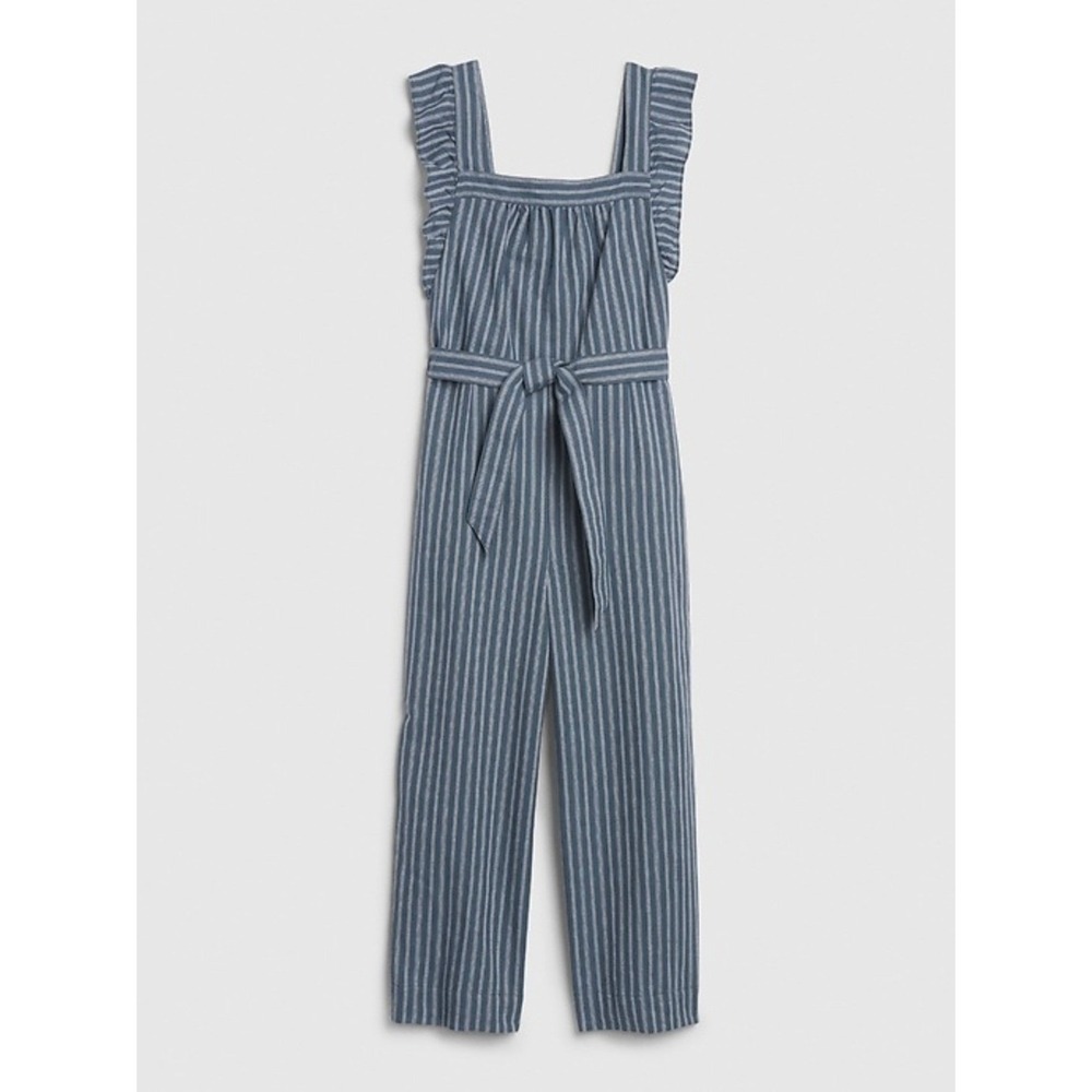 GAP Women's Size 8 TALL Ruffle Sleeve Jumpsuit Linen Wide Leg Belted Coastal NEW - Picture 3 of 12